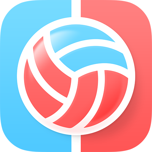 VolleyTally app icon: a bicolor volleyball on a split red and blue field